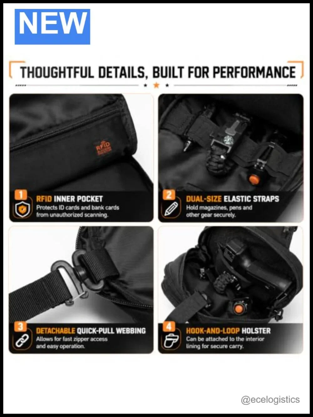 RFID Blocking Tactical Crossbody Sling Bag with MOLLE System